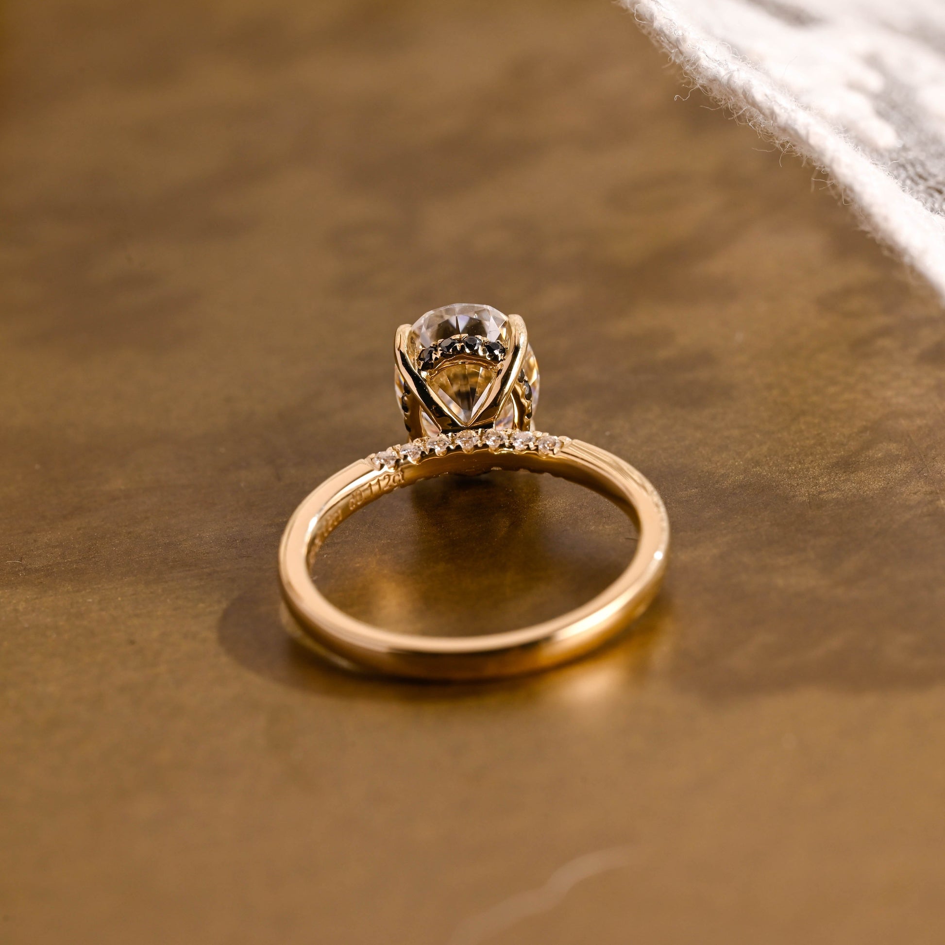 SquareJewelry oval cut moissanite engagement ring Solid Gold Black Hidden Halo Oval Cut Moissanite Engagement Ring