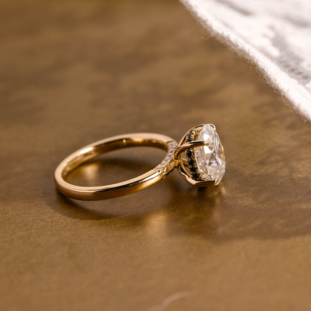 SquareJewelry oval cut moissanite engagement ring Solid Gold Black Hidden Halo Oval Cut Moissanite Engagement Ring