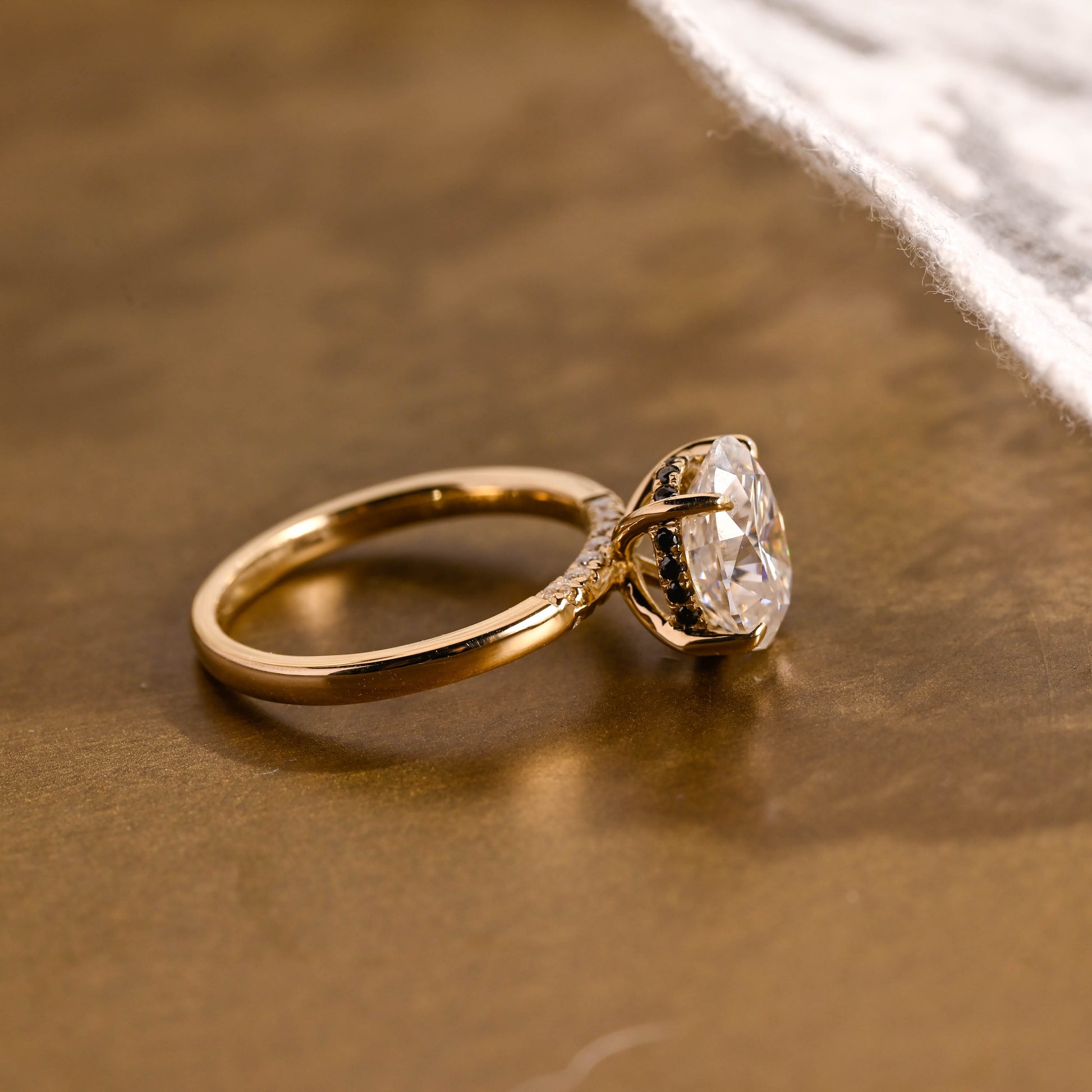 SquareJewelry oval cut moissanite engagement ring Solid Gold Black Hidden Halo Oval Cut Moissanite Engagement Ring
