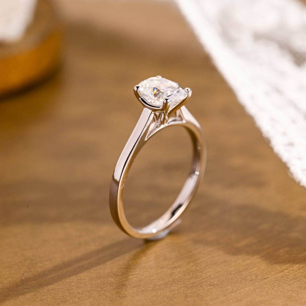 SquareJewelry oval cut moissanite engagement ring Solid Gold Cathedral Setting Oval Moissanite Engagement Ring