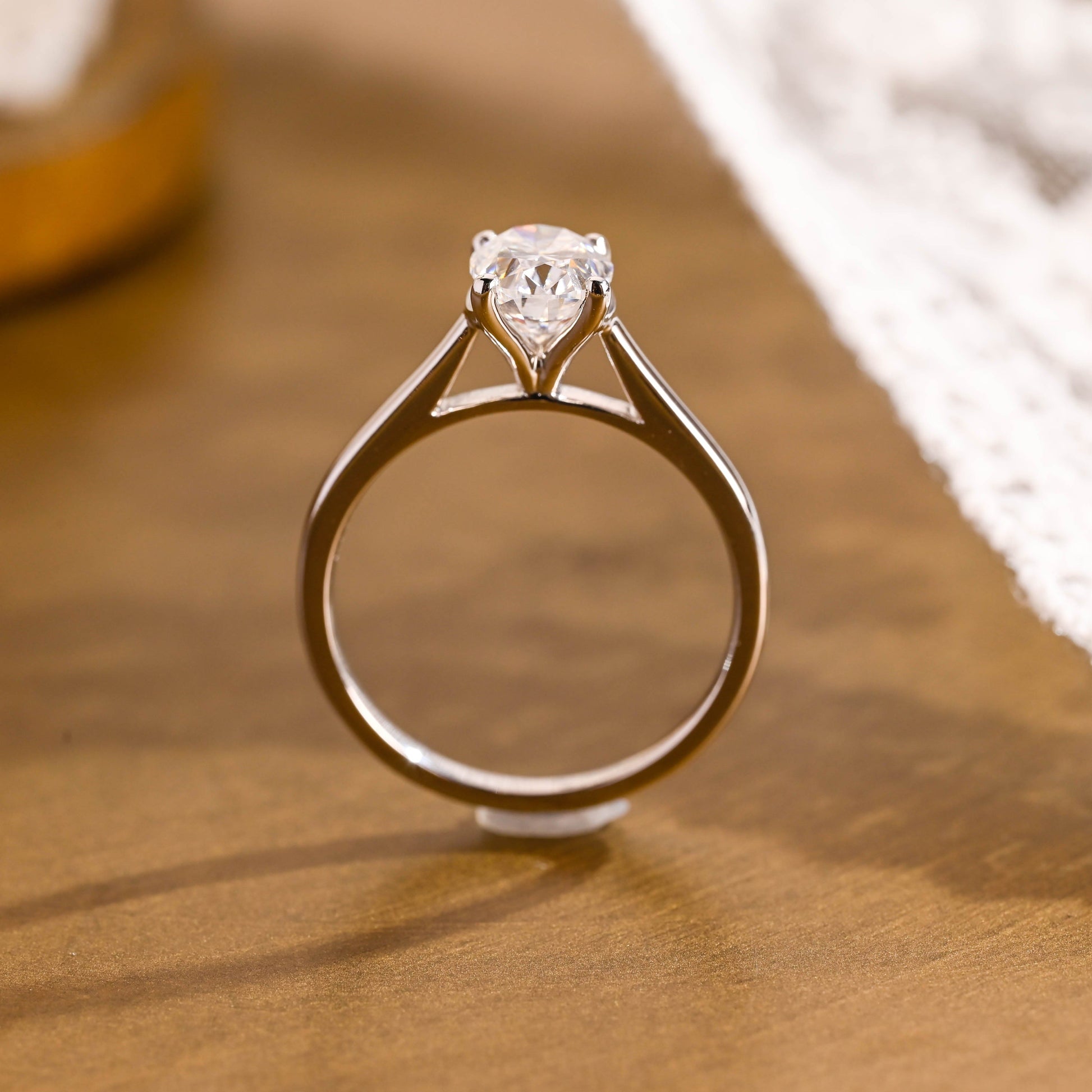 SquareJewelry oval cut moissanite engagement ring Solid Gold Cathedral Setting Oval Moissanite Engagement Ring
