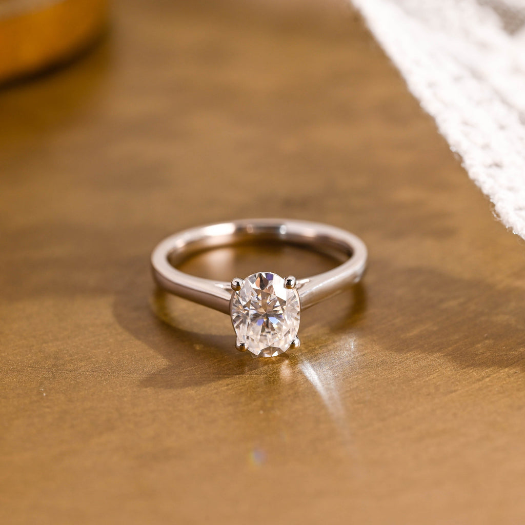 SquareJewelry oval cut moissanite engagement ring Solid Gold Cathedral Setting Oval Moissanite Engagement Ring