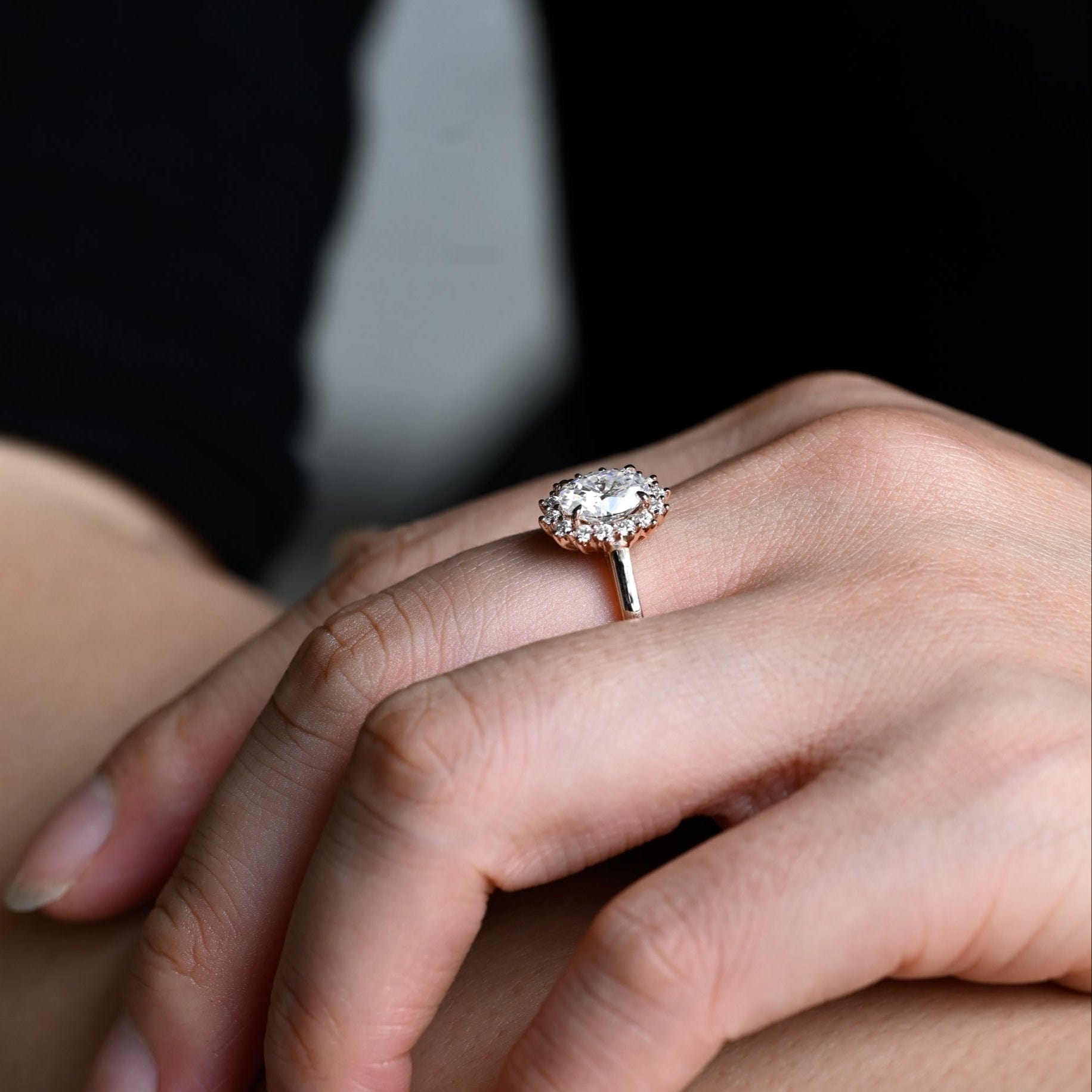 SquareJewelry oval cut moissanite engagement ring Solid Gold Cathedral Starburst Halo Oval Moissanite Engagement Ring