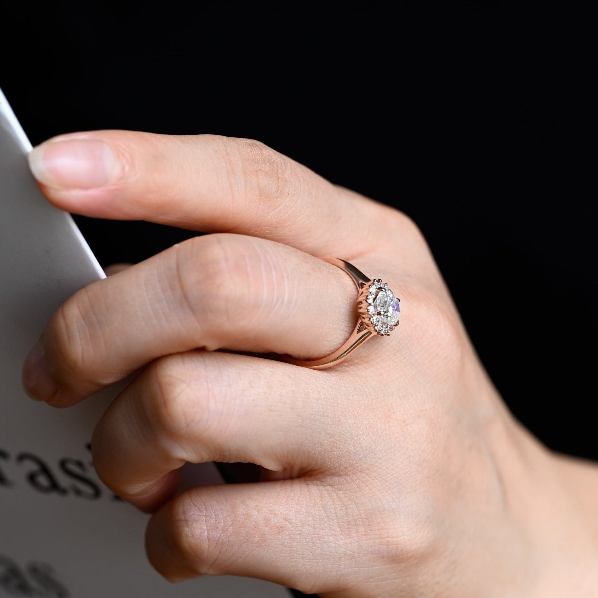 SquareJewelry oval cut moissanite engagement ring Solid Gold Cathedral Starburst Halo Oval Moissanite Engagement Ring