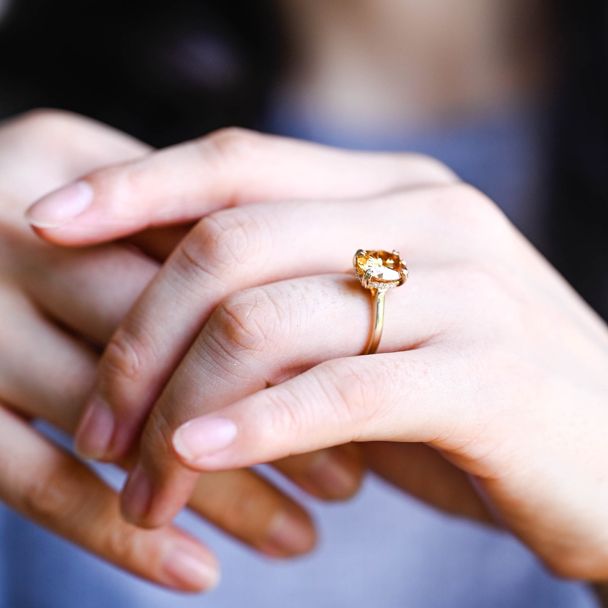 SquareJewelry oval cut moissanite engagement ring Solid Gold Champagne Oval Cut Moissanite Engagement Ring