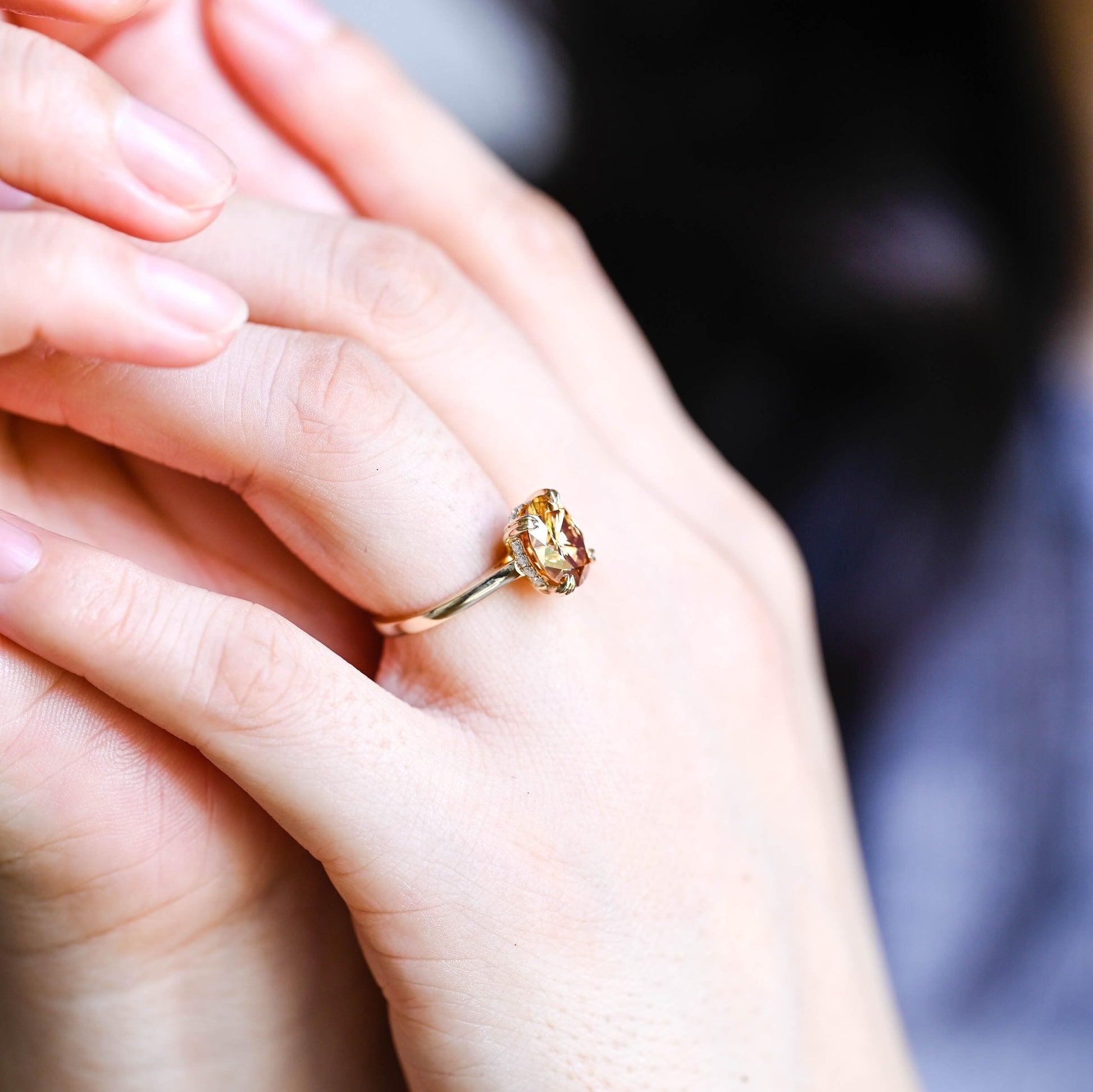 SquareJewelry oval cut moissanite engagement ring Solid Gold Champagne Oval Cut Moissanite Engagement Ring