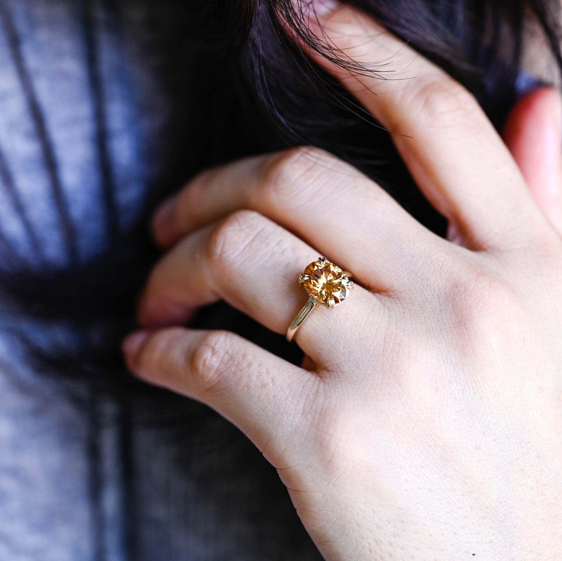 SquareJewelry oval cut moissanite engagement ring Solid Gold Champagne Oval Cut Moissanite Engagement Ring