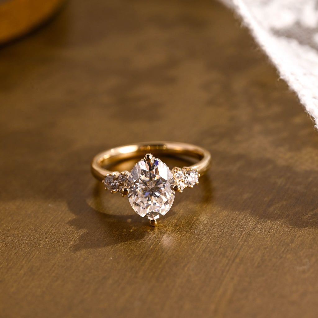 SquareJewelry oval cut moissanite engagement ring Solid Gold Compass Set Oval Cut Moissanite Engagement Ring