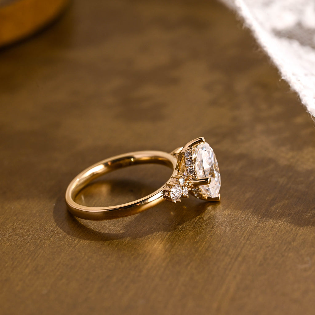 SquareJewelry oval cut moissanite engagement ring Solid Gold Compass Set Oval Cut Moissanite Engagement Ring