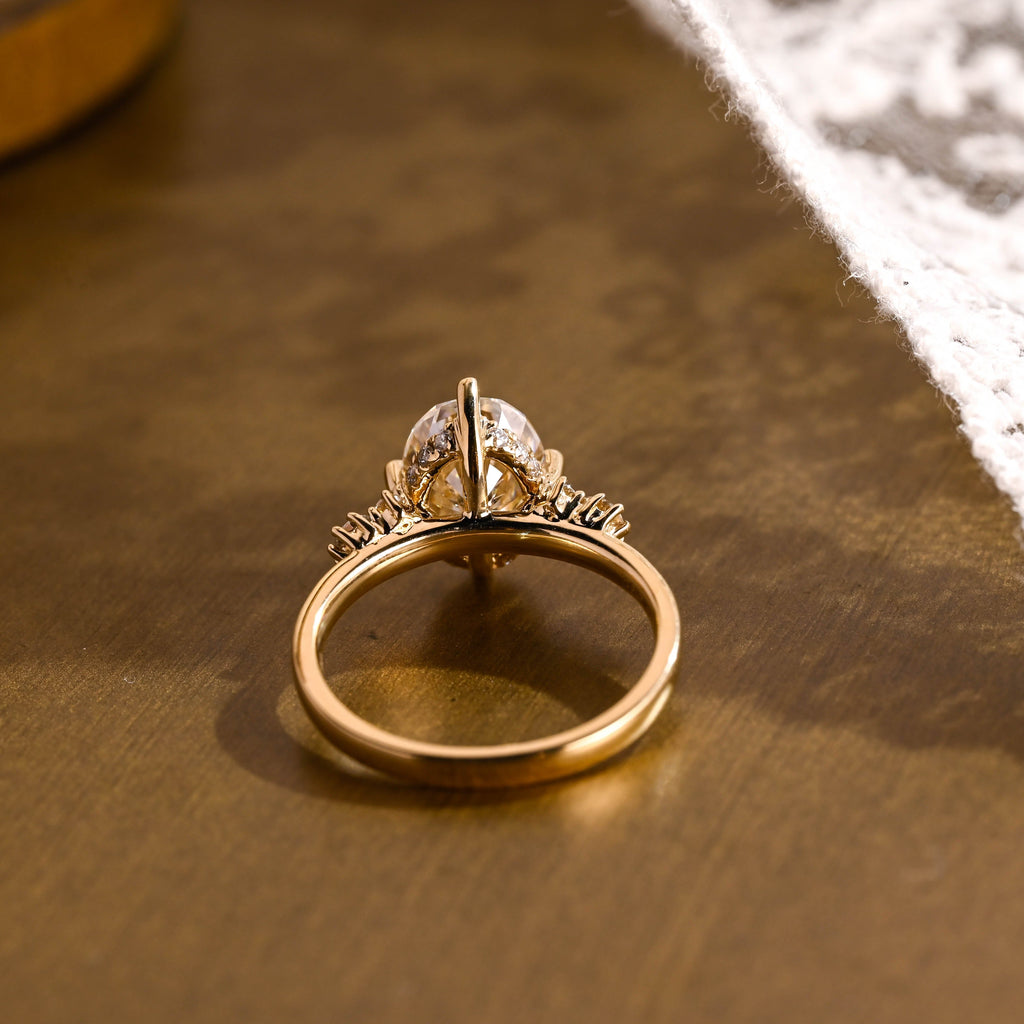 SquareJewelry oval cut moissanite engagement ring Solid Gold Compass Set Oval Cut Moissanite Engagement Ring