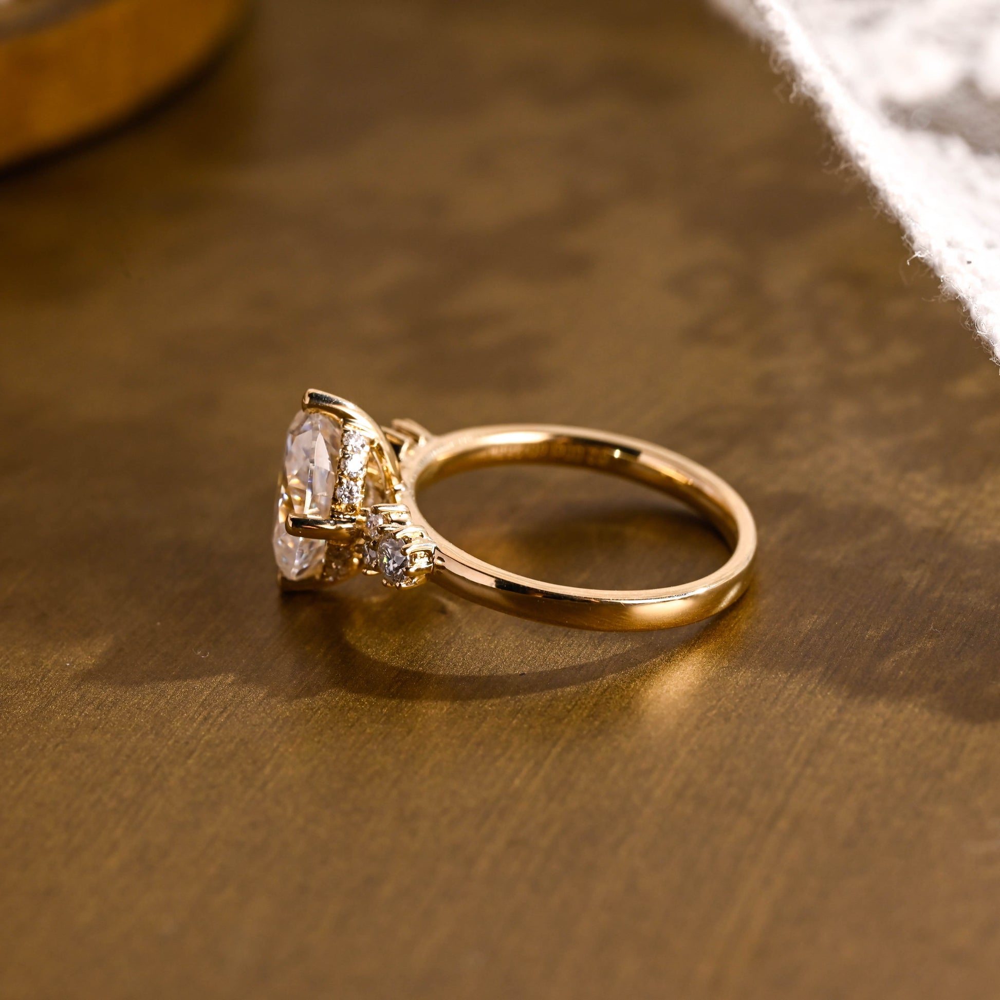 SquareJewelry oval cut moissanite engagement ring Solid Gold Compass Set Oval Cut Moissanite Engagement Ring