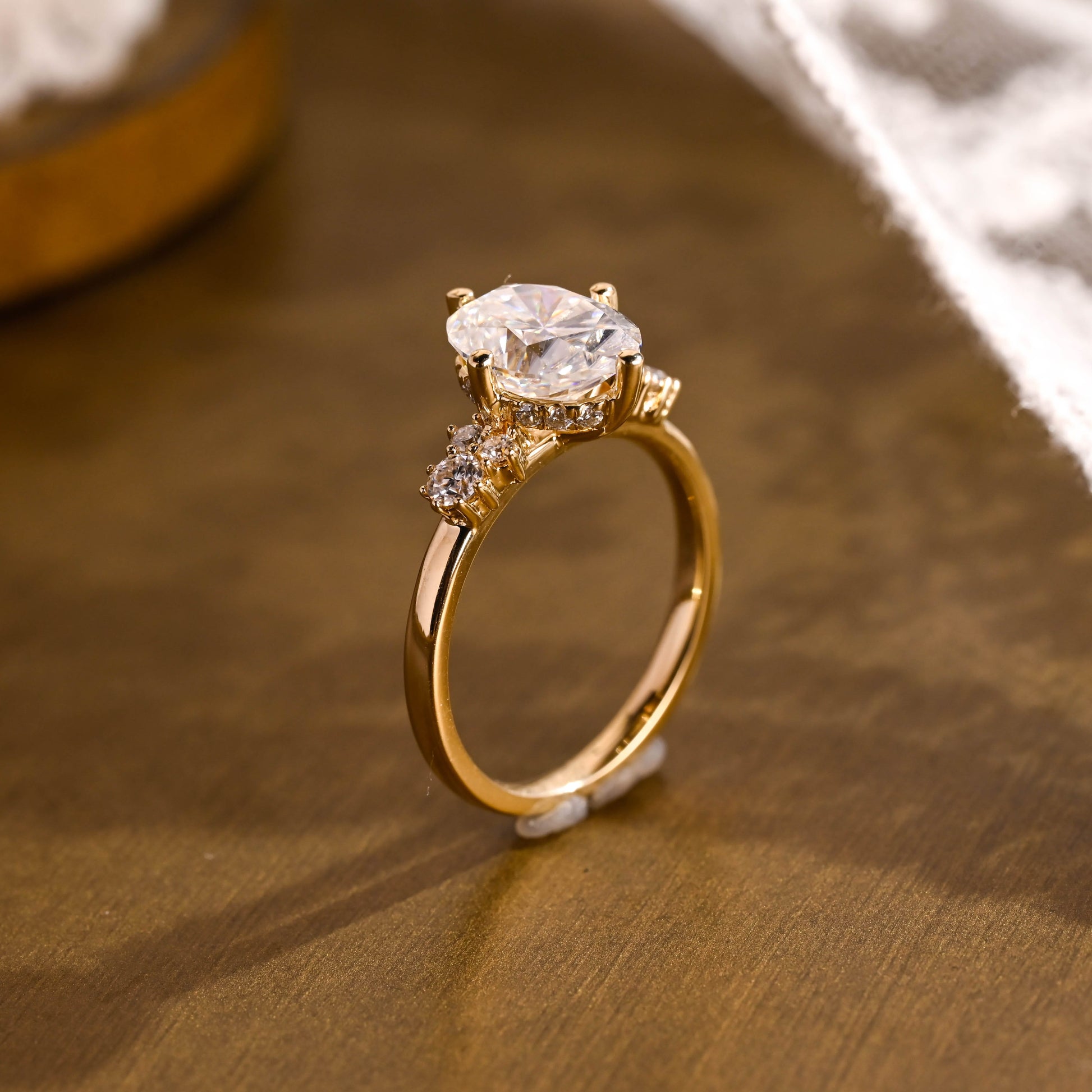 SquareJewelry oval cut moissanite engagement ring Solid Gold Compass Set Oval Cut Moissanite Engagement Ring