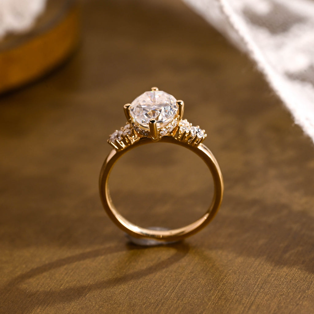 SquareJewelry oval cut moissanite engagement ring Solid Gold Compass Set Oval Cut Moissanite Engagement Ring