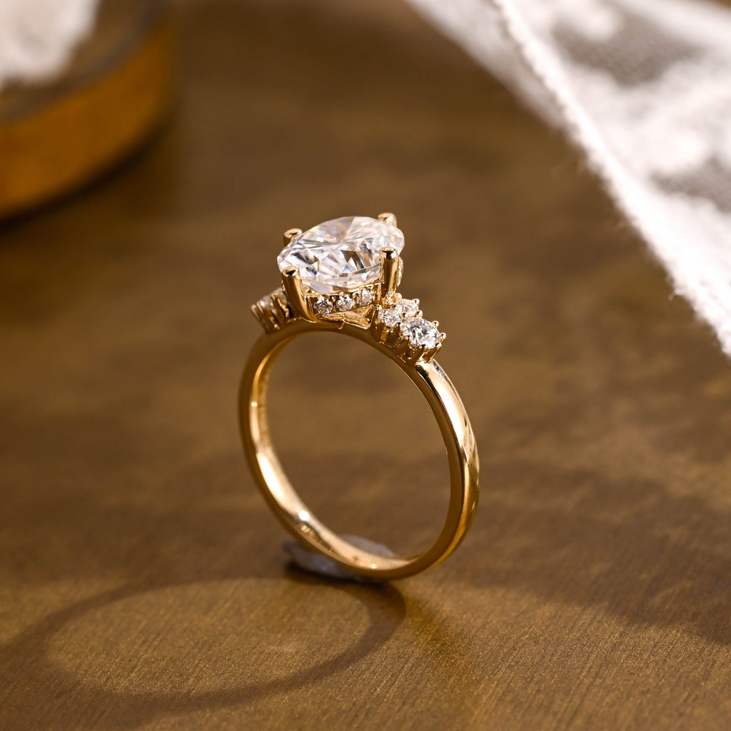 SquareJewelry oval cut moissanite engagement ring Solid Gold Compass Set Oval Cut Moissanite Engagement Ring