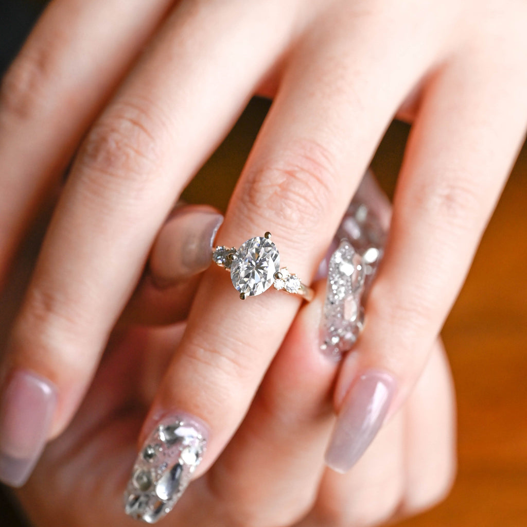 SquareJewelry oval cut moissanite engagement ring Solid Gold Compass Set Oval Cut Moissanite Engagement Ring