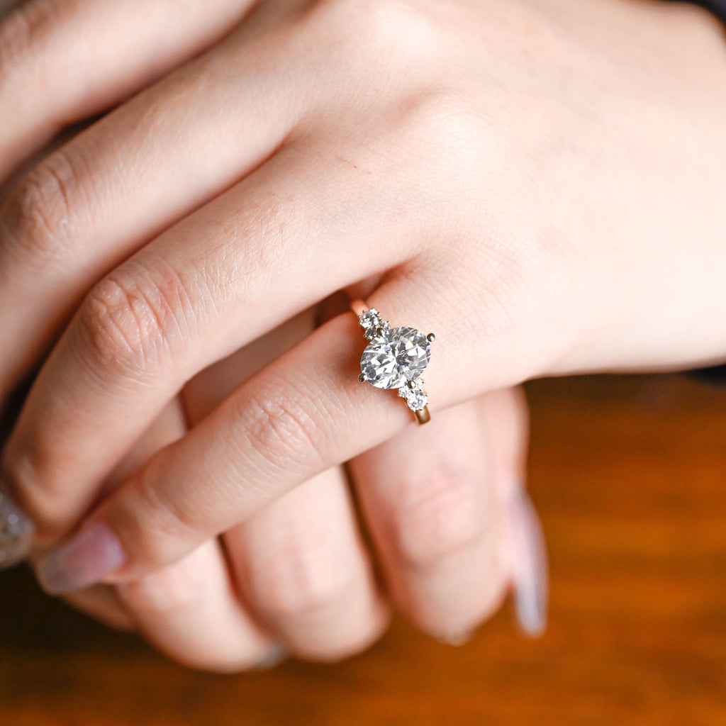 SquareJewelry oval cut moissanite engagement ring Solid Gold Compass Set Oval Cut Moissanite Engagement Ring