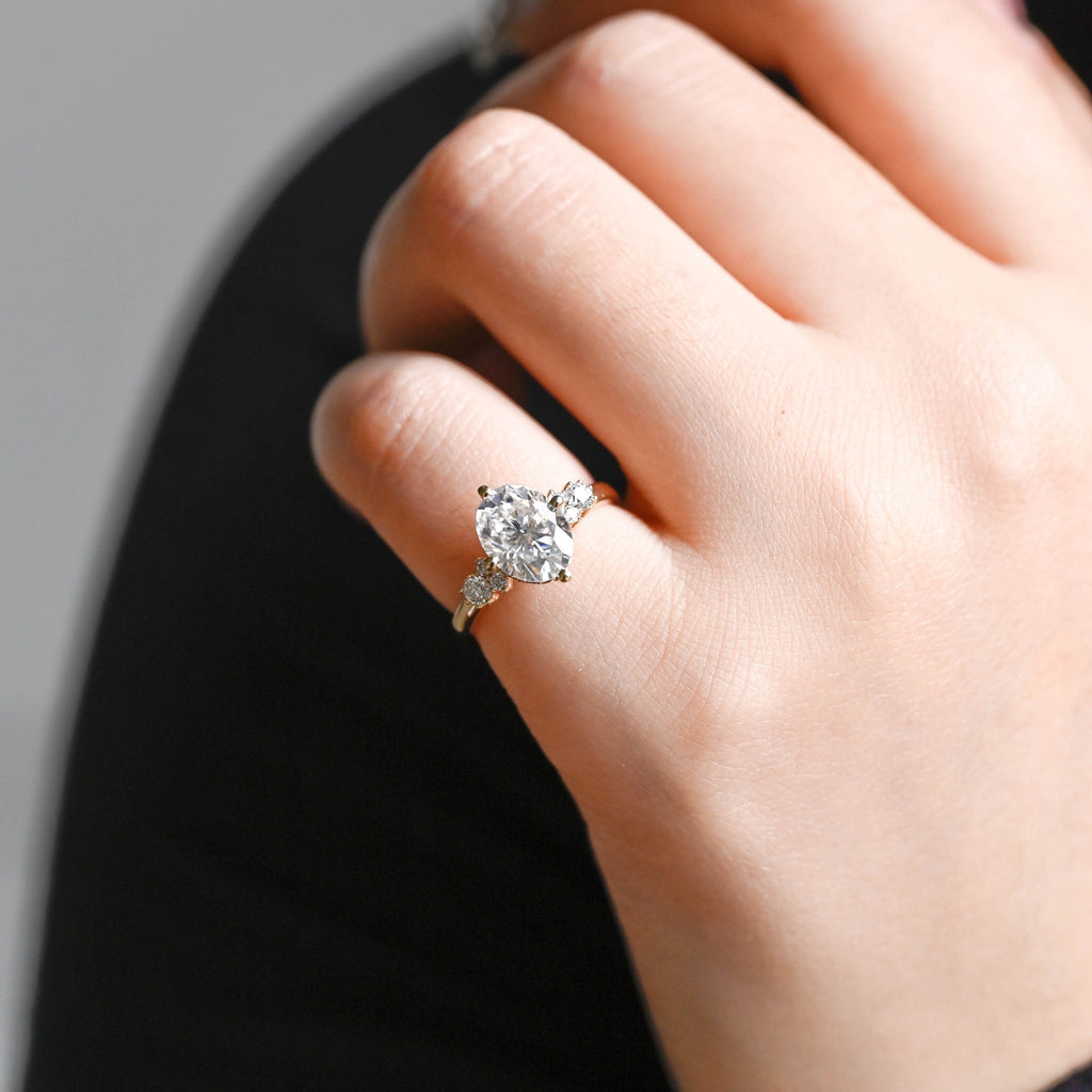 SquareJewelry oval cut moissanite engagement ring Solid Gold Compass Set Oval Cut Moissanite Engagement Ring