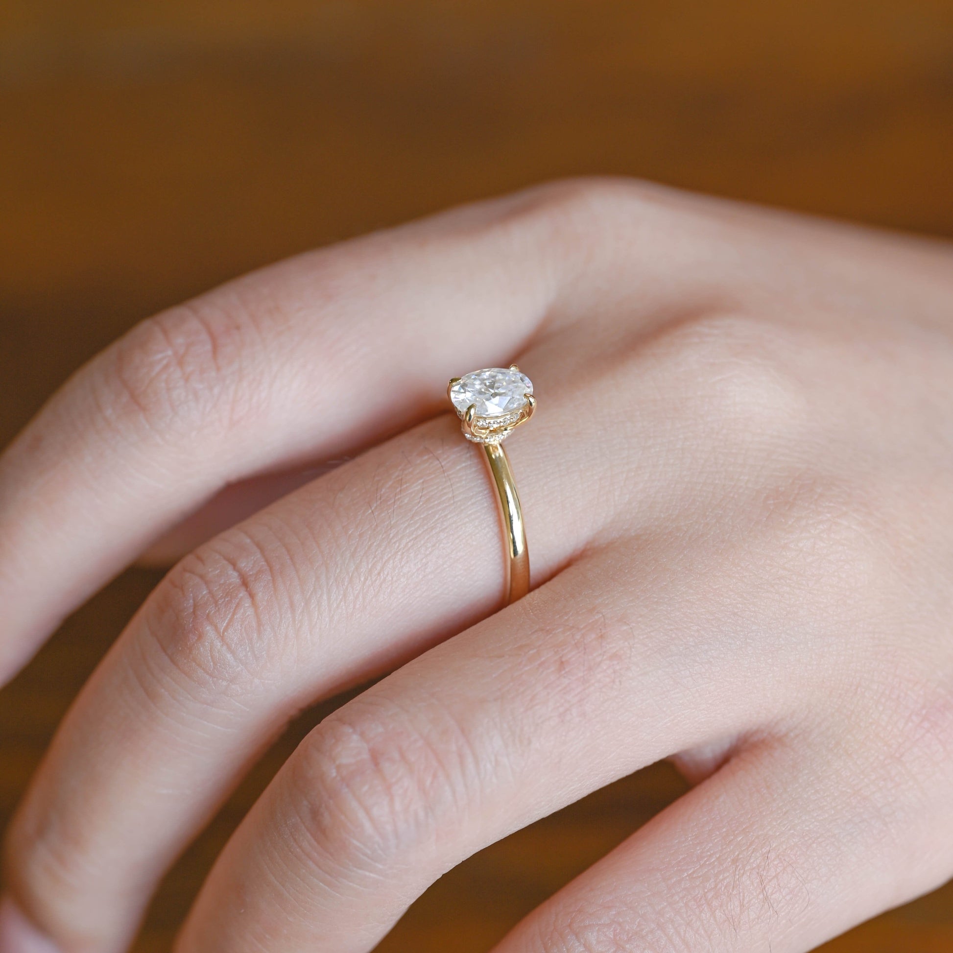SquareJewelry oval cut moissanite engagement ring Solid Gold Double Hidden Halo Oval Moissanite Engagement Ring