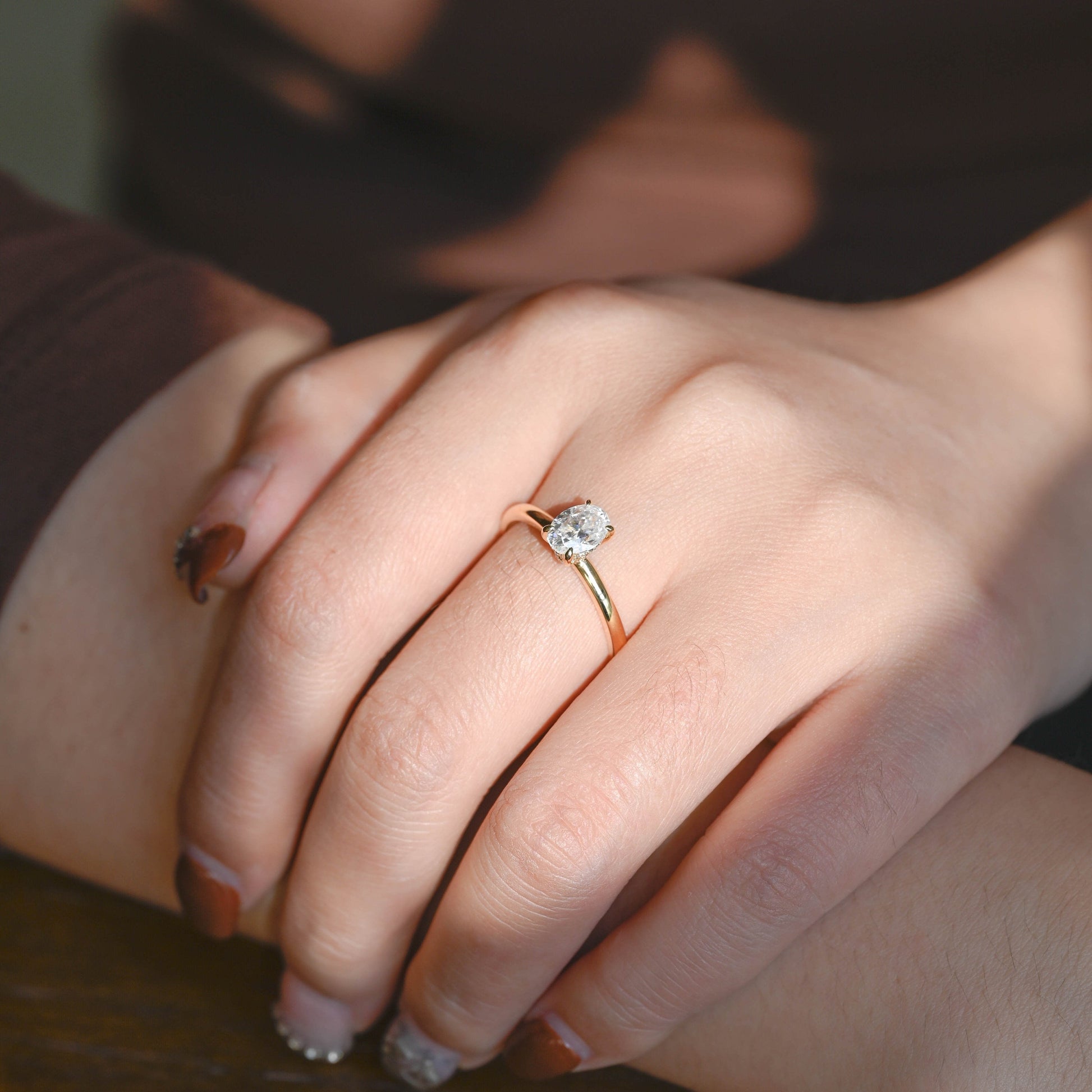 SquareJewelry oval cut moissanite engagement ring Solid Gold Double Hidden Halo Oval Moissanite Engagement Ring