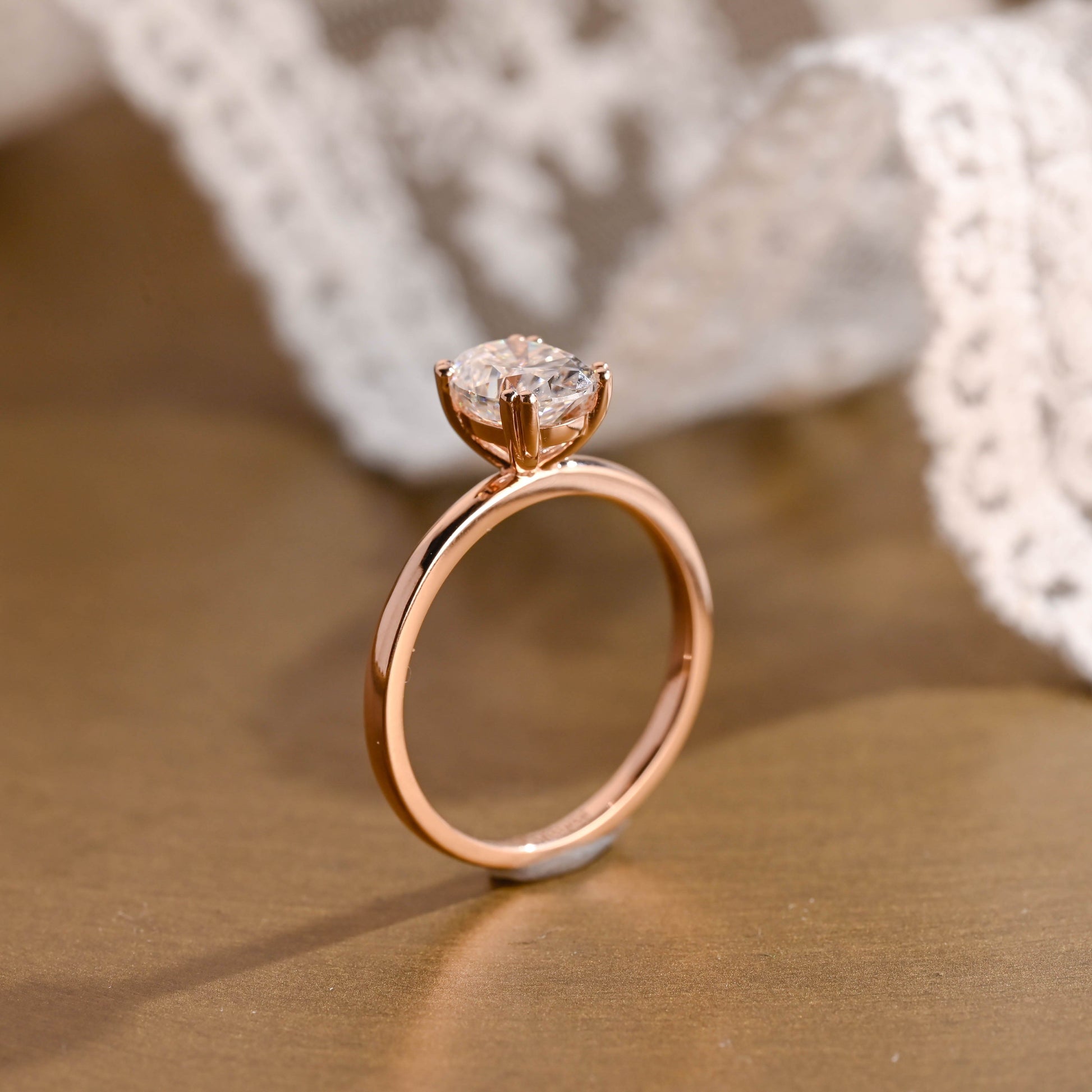 SquareJewelry oval cut moissanite engagement ring Solid Gold Double Prongs Solitaire Oval Cut Moissanite Engagement Ring
