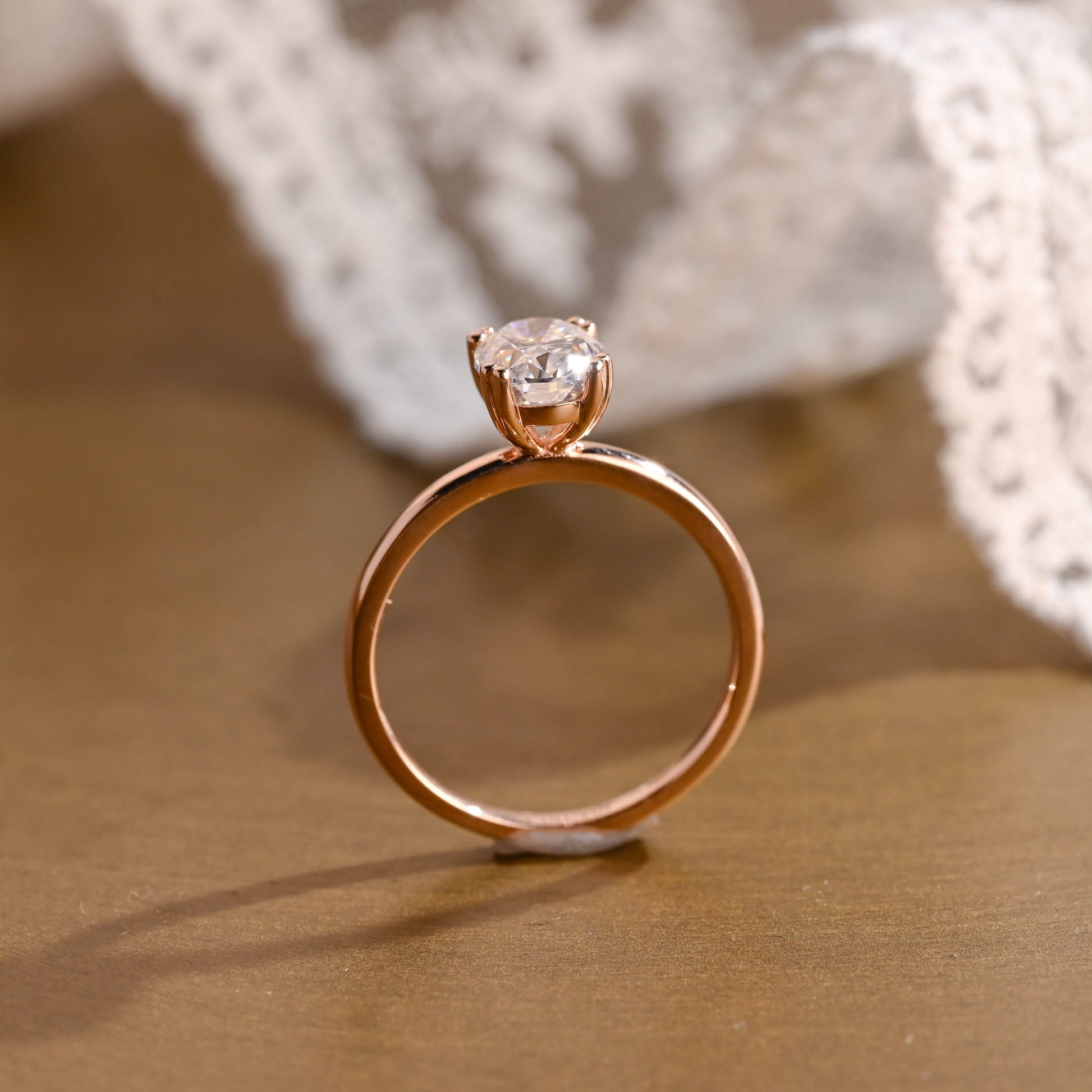 SquareJewelry oval cut moissanite engagement ring Solid Gold Double Prongs Solitaire Oval Cut Moissanite Engagement Ring