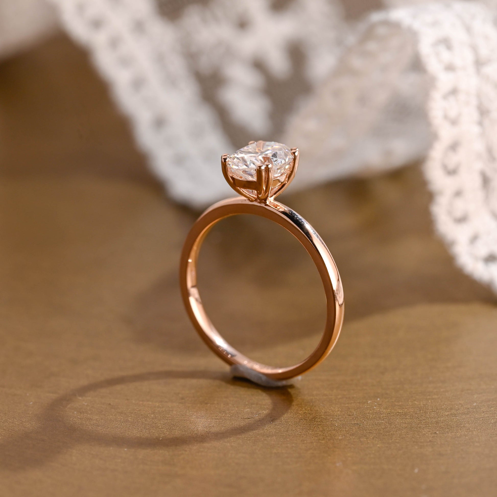 SquareJewelry oval cut moissanite engagement ring Solid Gold Double Prongs Solitaire Oval Cut Moissanite Engagement Ring