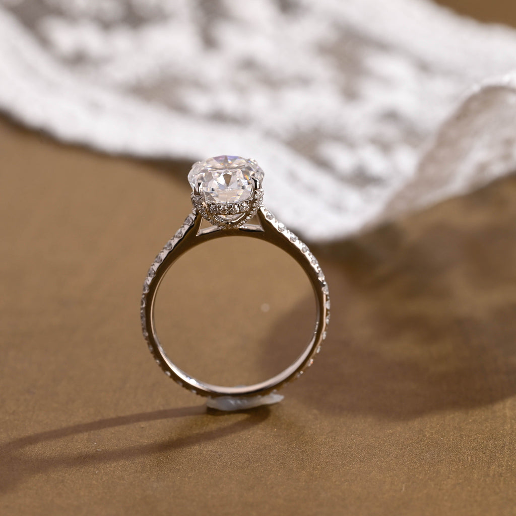 SquareJewelry oval cut moissanite engagement ring Solid Gold Full Eternity Pave Prongs Oval Cut Moissanite Engagement Ring