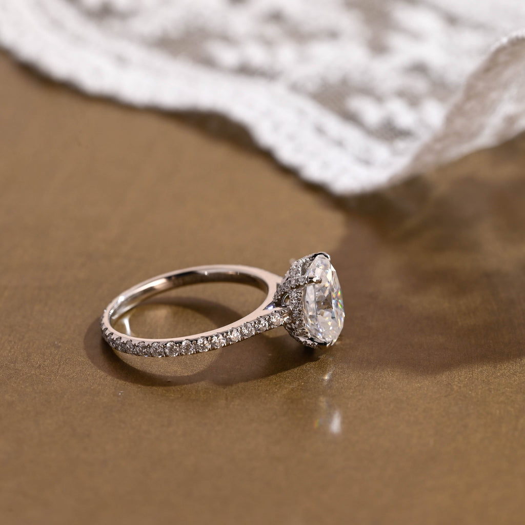 SquareJewelry oval cut moissanite engagement ring Solid Gold Full Eternity Pave Prongs Oval Cut Moissanite Engagement Ring