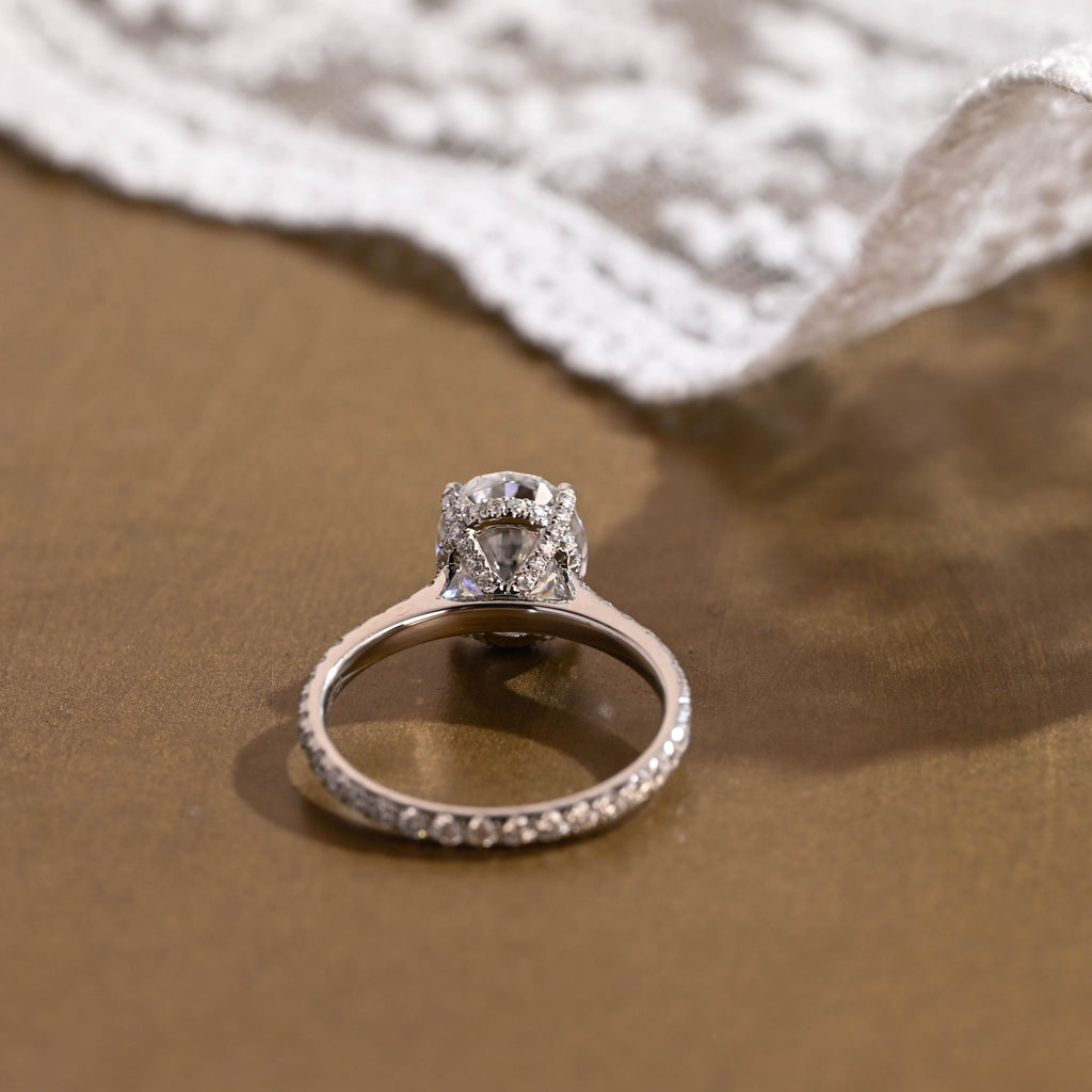 SquareJewelry oval cut moissanite engagement ring Solid Gold Full Eternity Pave Prongs Oval Cut Moissanite Engagement Ring