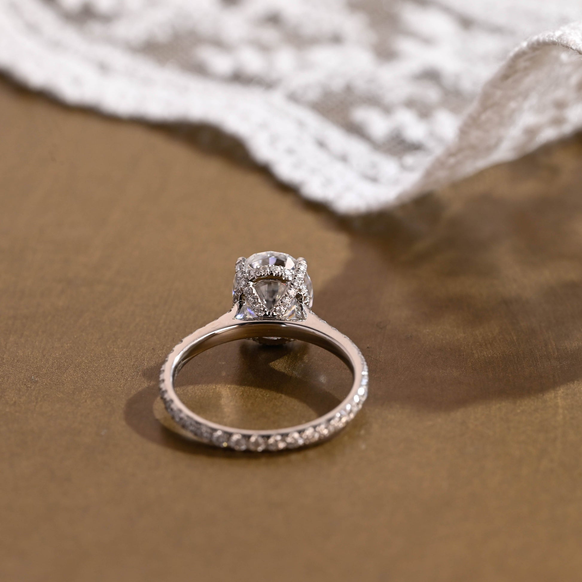 SquareJewelry oval cut moissanite engagement ring Solid Gold Full Eternity Pave Prongs Oval Cut Moissanite Engagement Ring
