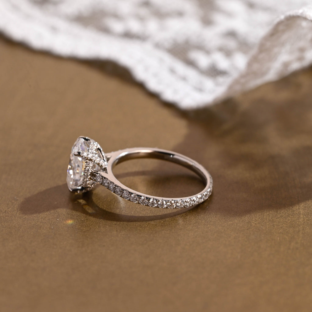 SquareJewelry oval cut moissanite engagement ring Solid Gold Full Eternity Pave Prongs Oval Cut Moissanite Engagement Ring