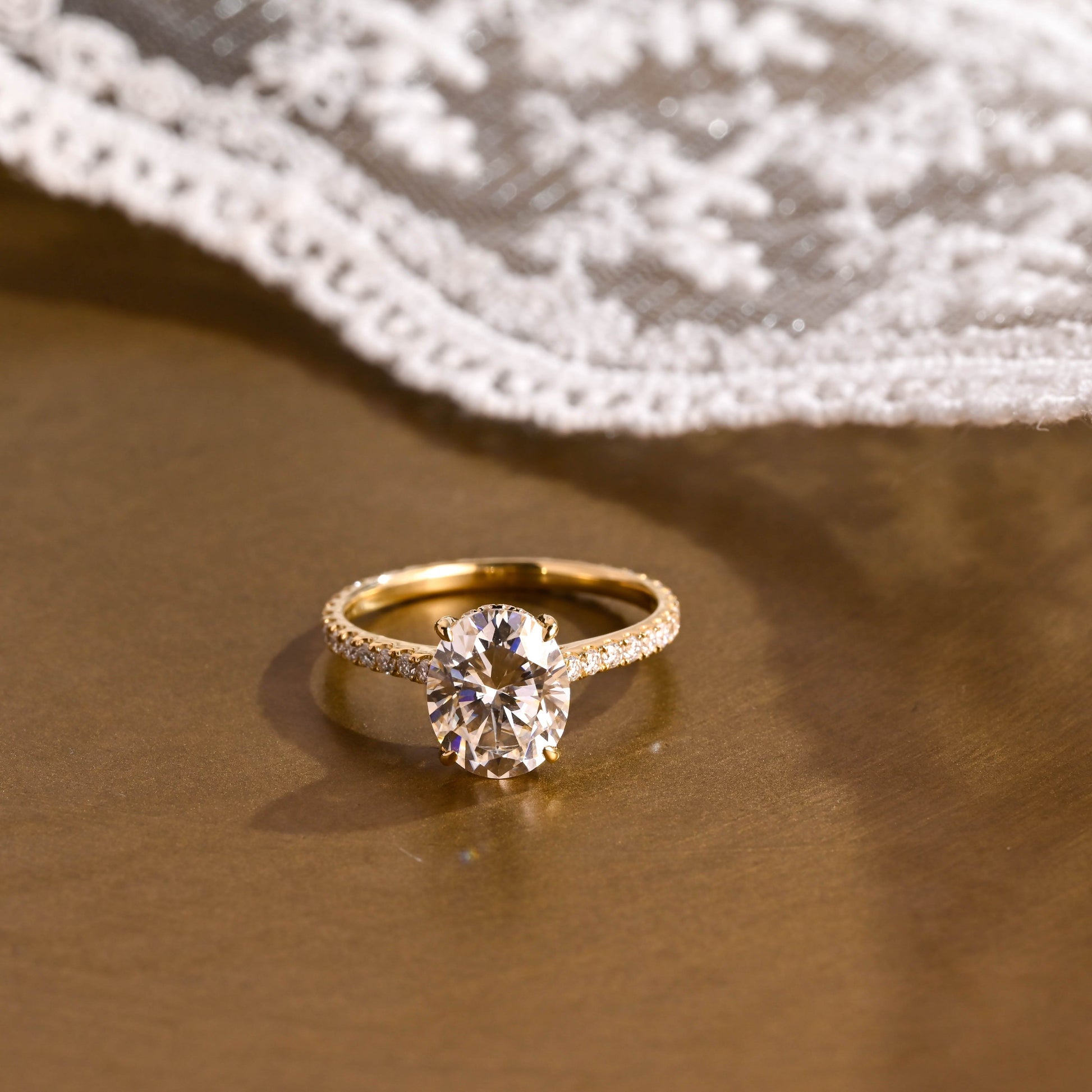 SquareJewelry oval cut moissanite engagement ring Solid Gold Hidden Halo Oval Cut Moissanite Engagement Ring