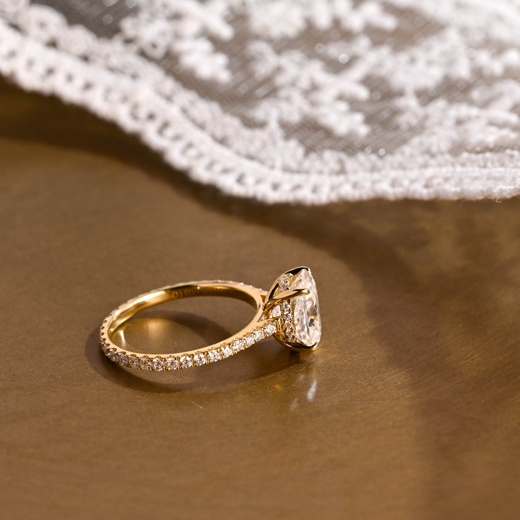 SquareJewelry oval cut moissanite engagement ring Solid Gold Hidden Halo Oval Cut Moissanite Engagement Ring