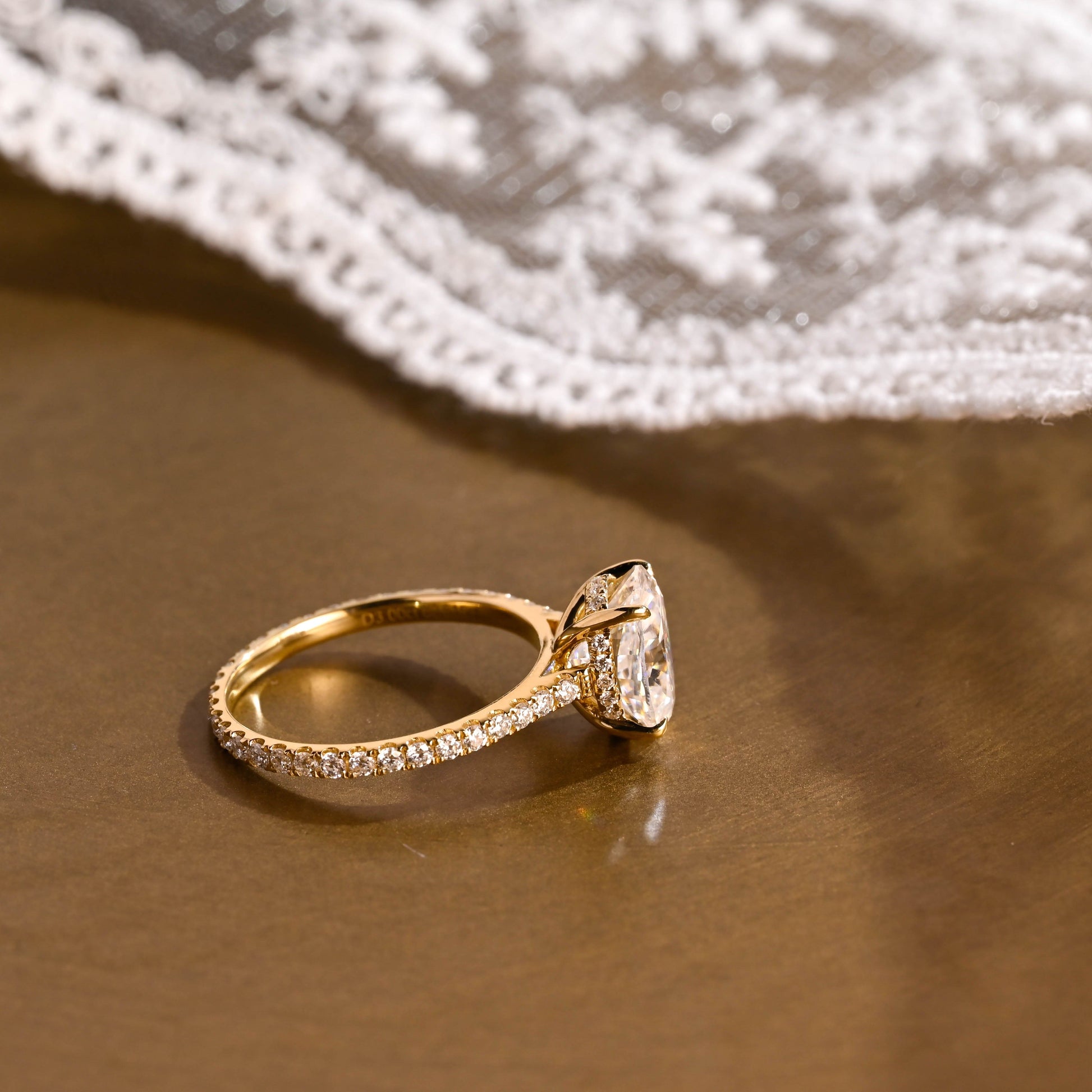 SquareJewelry oval cut moissanite engagement ring Solid Gold Hidden Halo Oval Cut Moissanite Engagement Ring