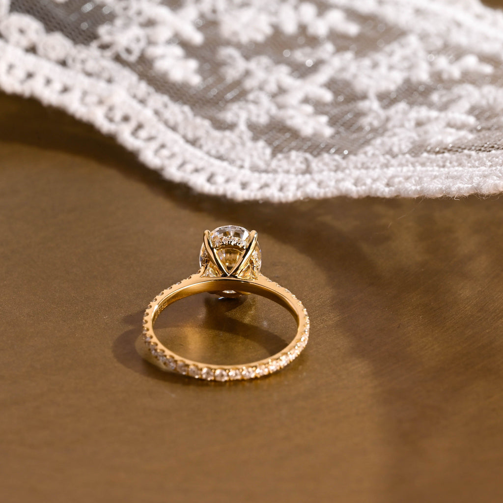 SquareJewelry oval cut moissanite engagement ring Solid Gold Hidden Halo Oval Cut Moissanite Engagement Ring