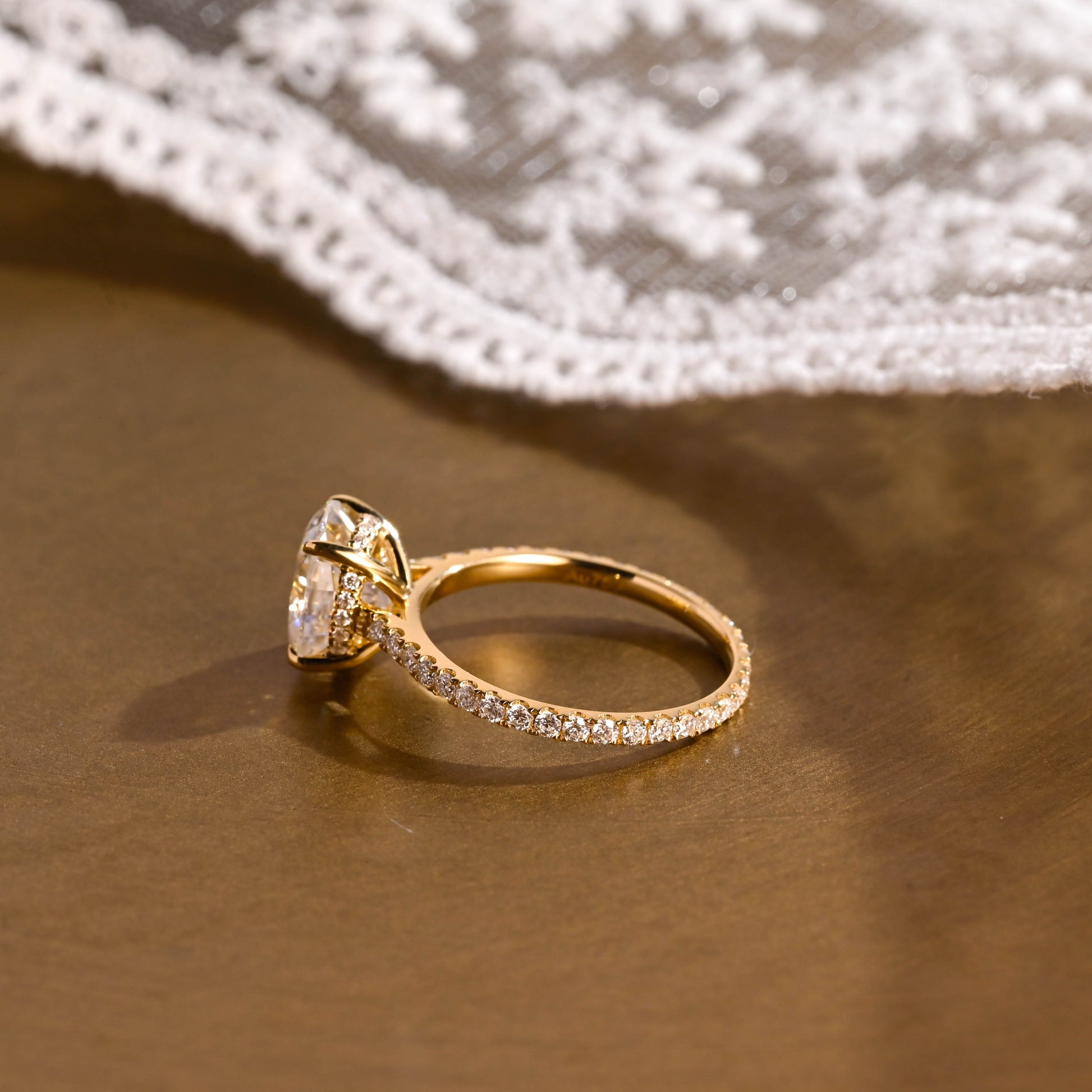 SquareJewelry oval cut moissanite engagement ring Solid Gold Hidden Halo Oval Cut Moissanite Engagement Ring