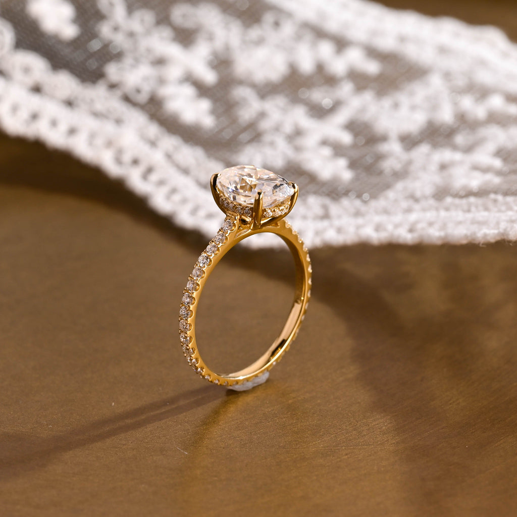 SquareJewelry oval cut moissanite engagement ring Solid Gold Hidden Halo Oval Cut Moissanite Engagement Ring