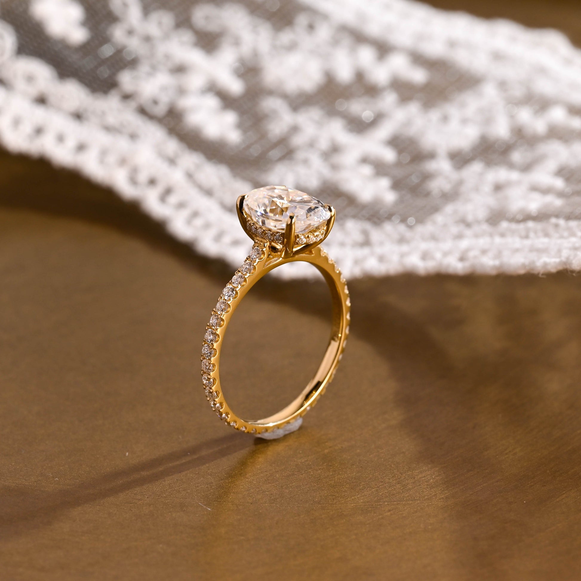 SquareJewelry oval cut moissanite engagement ring Solid Gold Hidden Halo Oval Cut Moissanite Engagement Ring