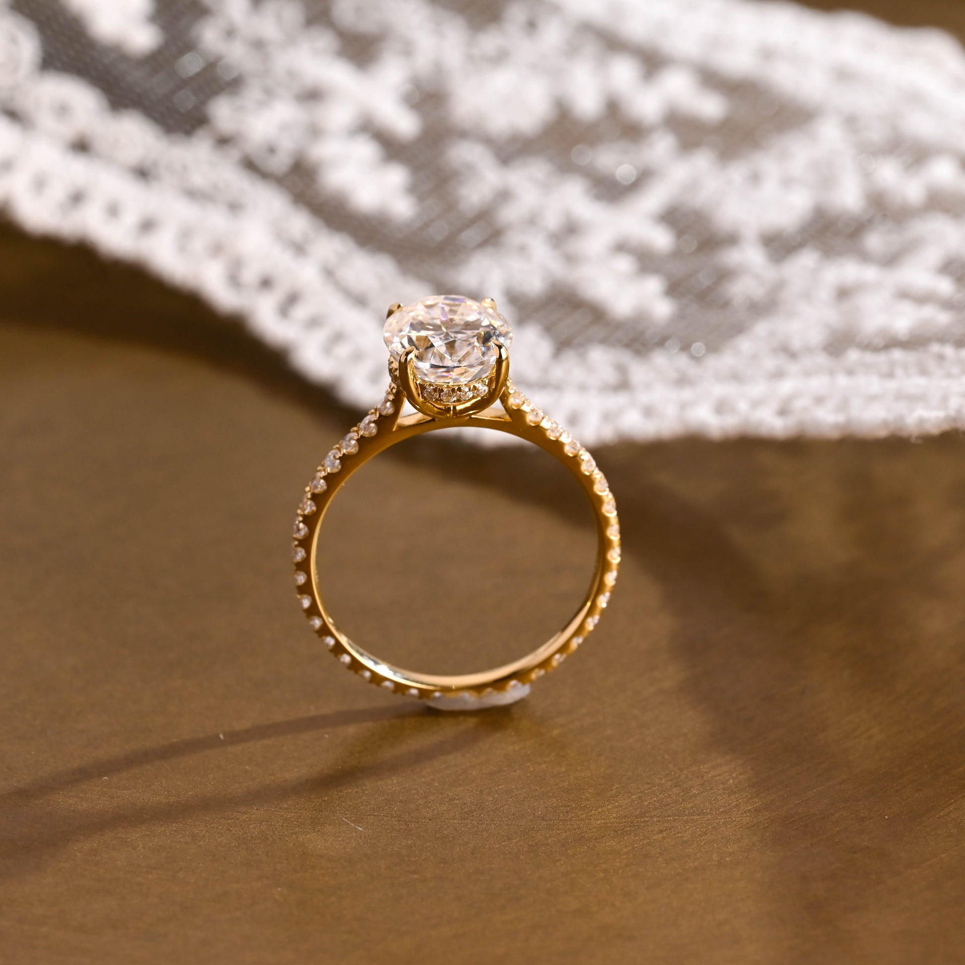 SquareJewelry oval cut moissanite engagement ring Solid Gold Hidden Halo Oval Cut Moissanite Engagement Ring
