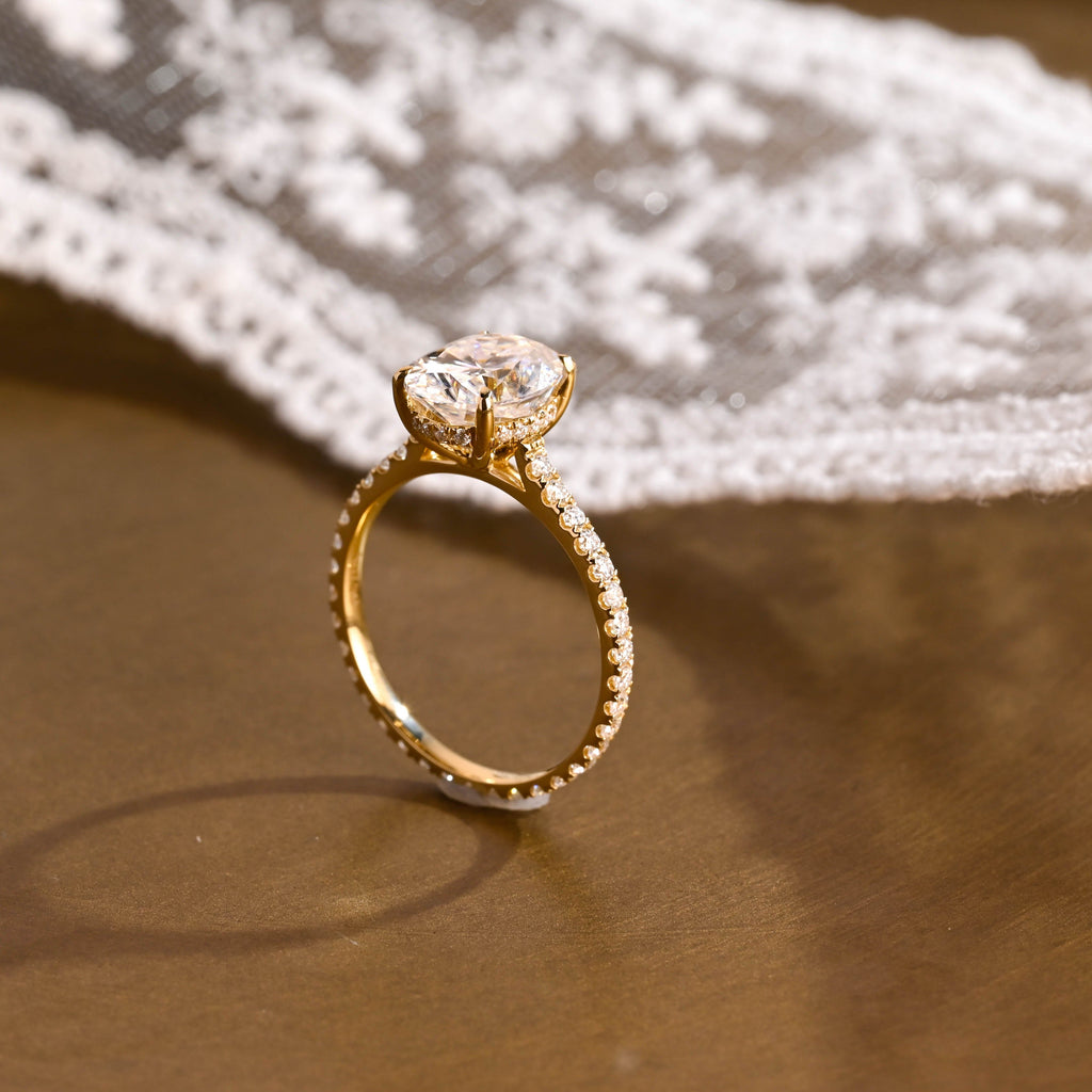 SquareJewelry oval cut moissanite engagement ring Solid Gold Hidden Halo Oval Cut Moissanite Engagement Ring