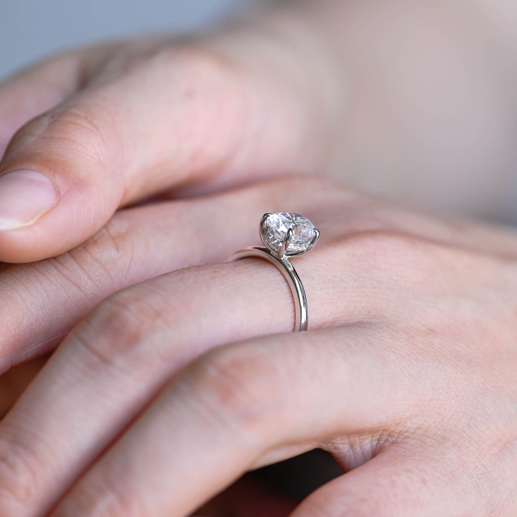 SquareJewelry oval cut moissanite engagement ring Solid Gold Hidden Halo Oval Moissanite Engagement Ring