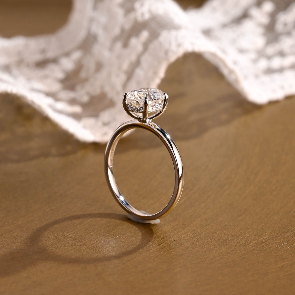 SquareJewelry oval cut moissanite engagement ring Solid Gold Hidden Halo Oval Moissanite Engagement Ring