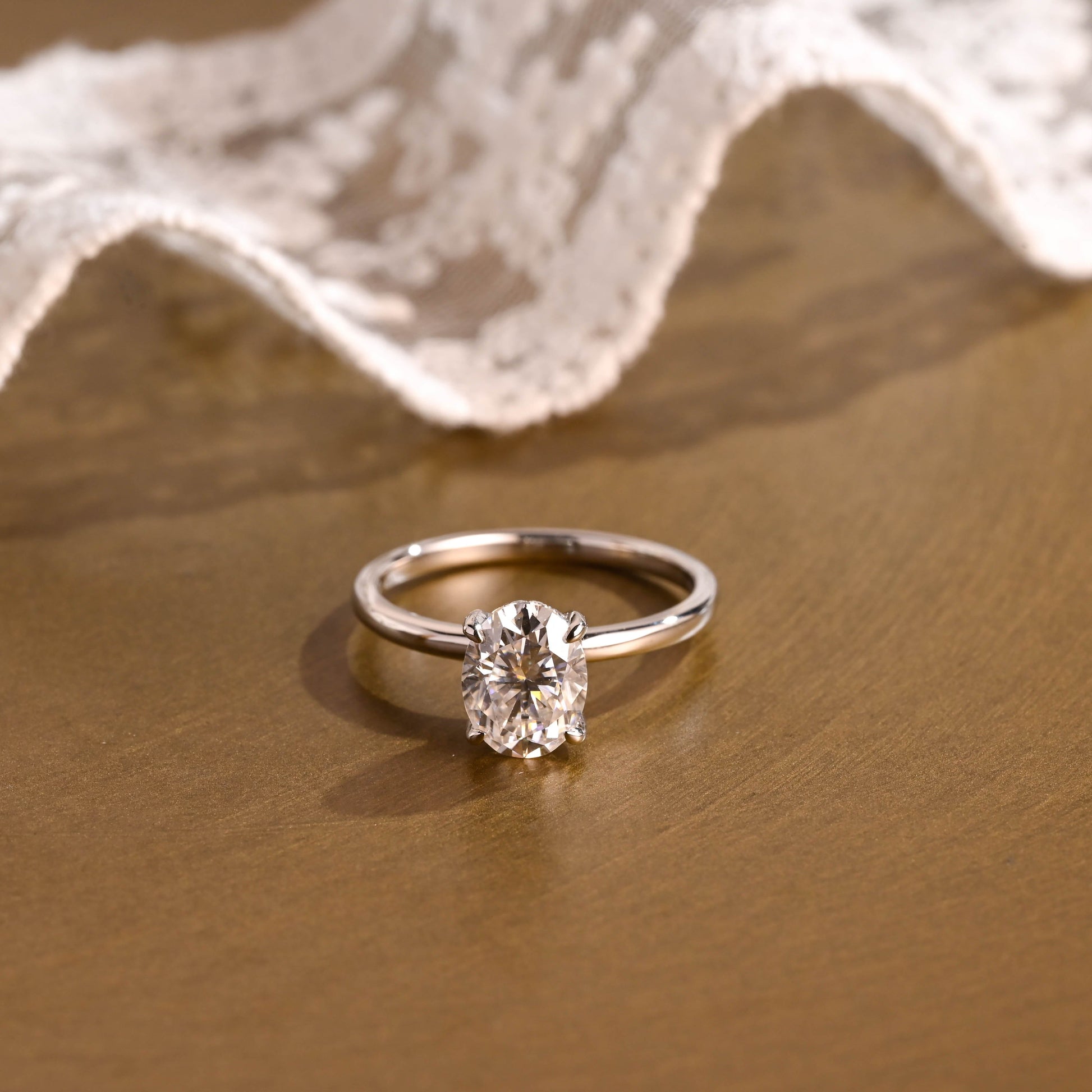 SquareJewelry oval cut moissanite engagement ring Solid Gold Hidden Halo Oval Moissanite Engagement Ring