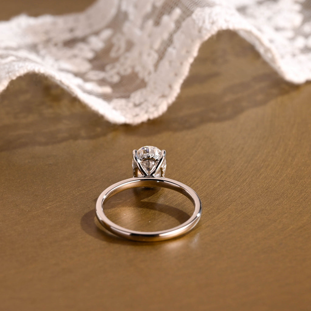 SquareJewelry oval cut moissanite engagement ring Solid Gold Hidden Halo Oval Moissanite Engagement Ring
