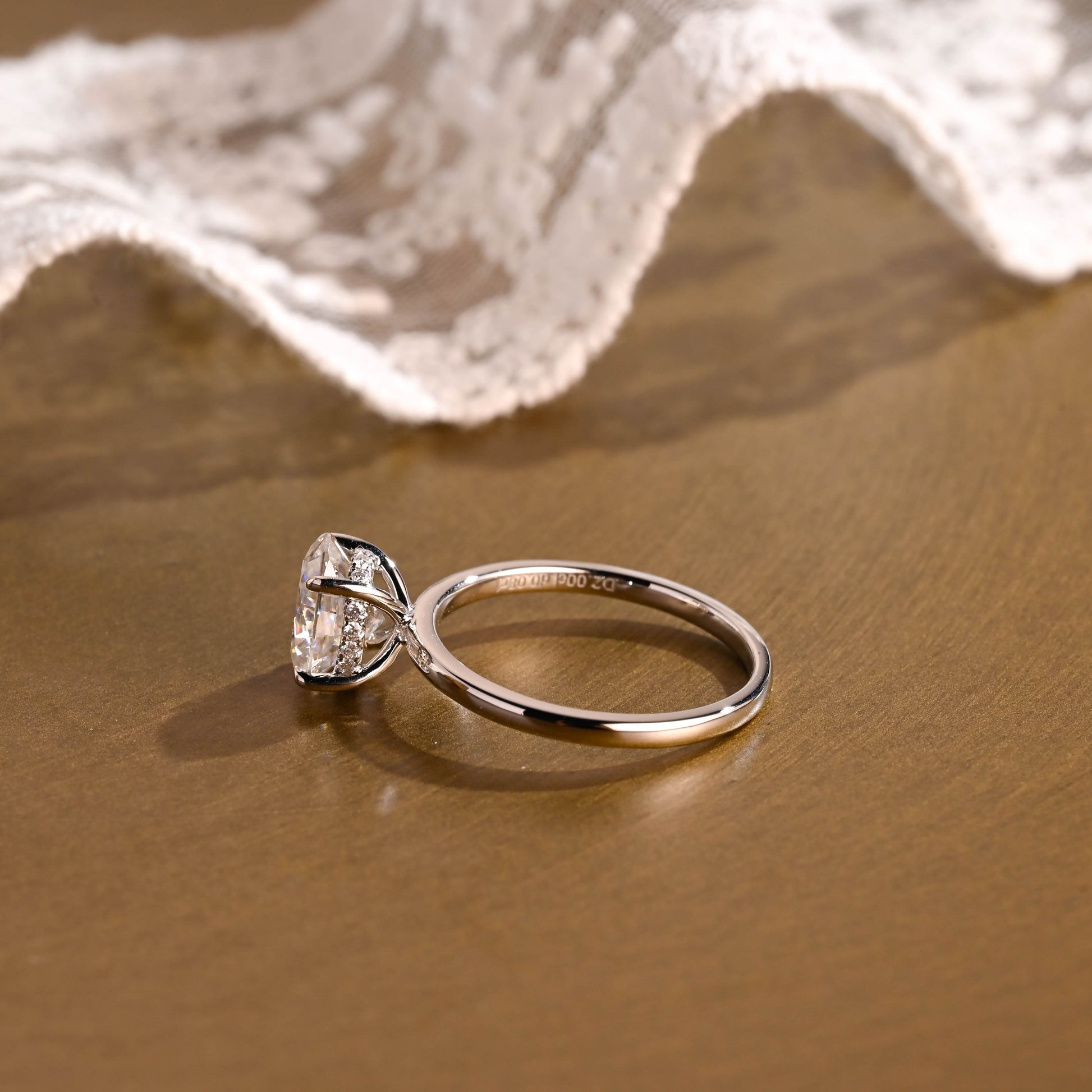SquareJewelry oval cut moissanite engagement ring Solid Gold Hidden Halo Oval Moissanite Engagement Ring