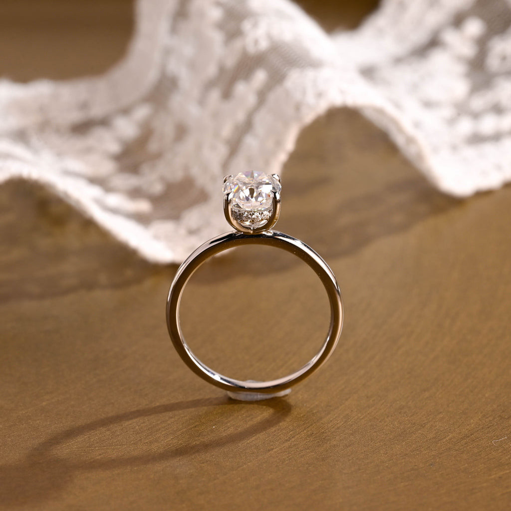 SquareJewelry oval cut moissanite engagement ring Solid Gold Hidden Halo Oval Moissanite Engagement Ring