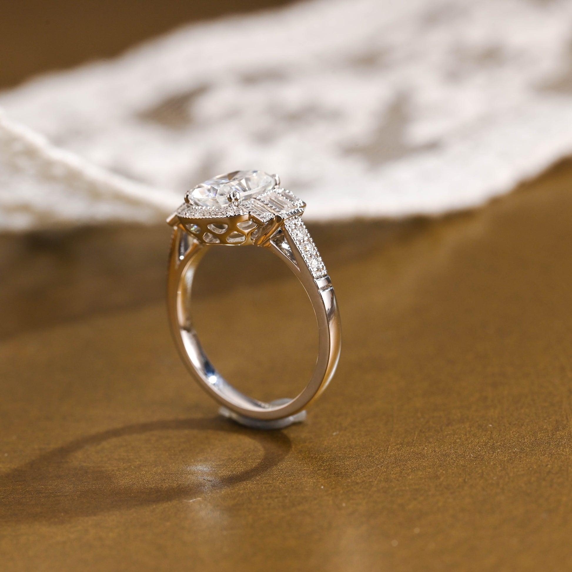 SquareJewelry oval cut moissanite engagement ring Solid Gold Oval Cut Moissanite Engagement Ring