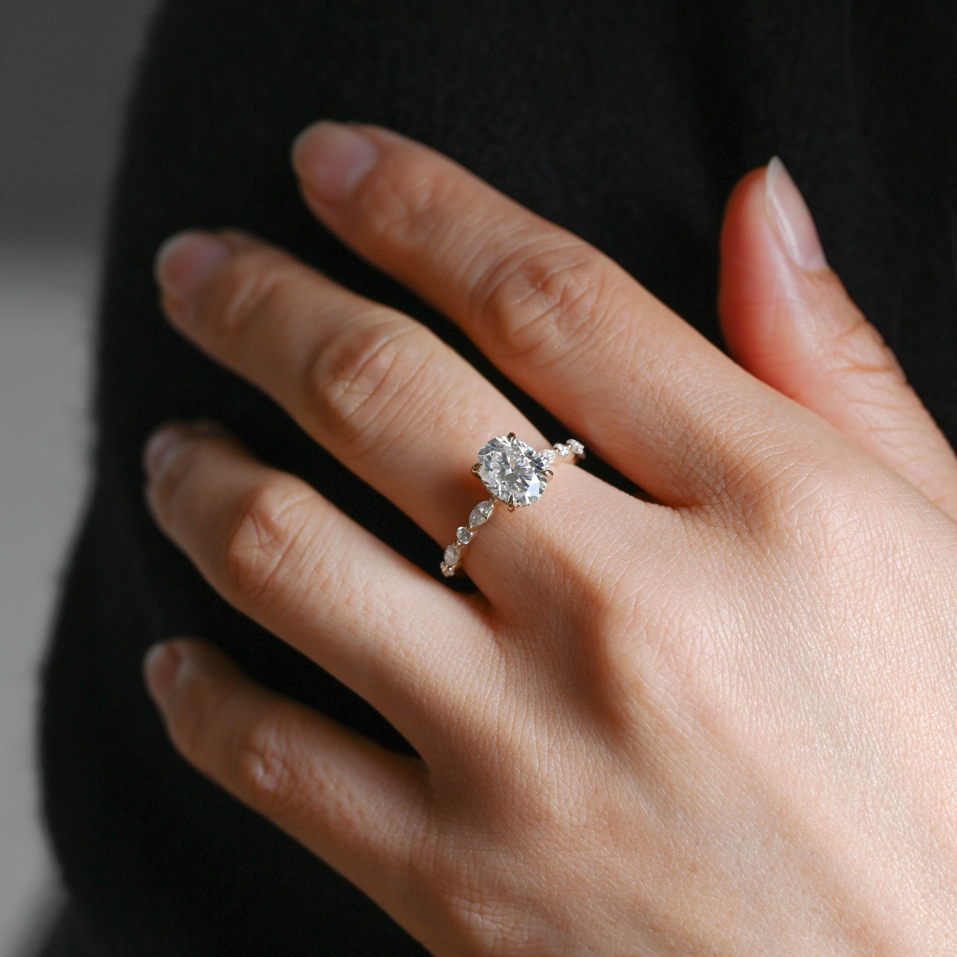 SquareJewelry oval cut moissanite engagement ring Solid Gold Oval Cut Moissanite Engagement Ring