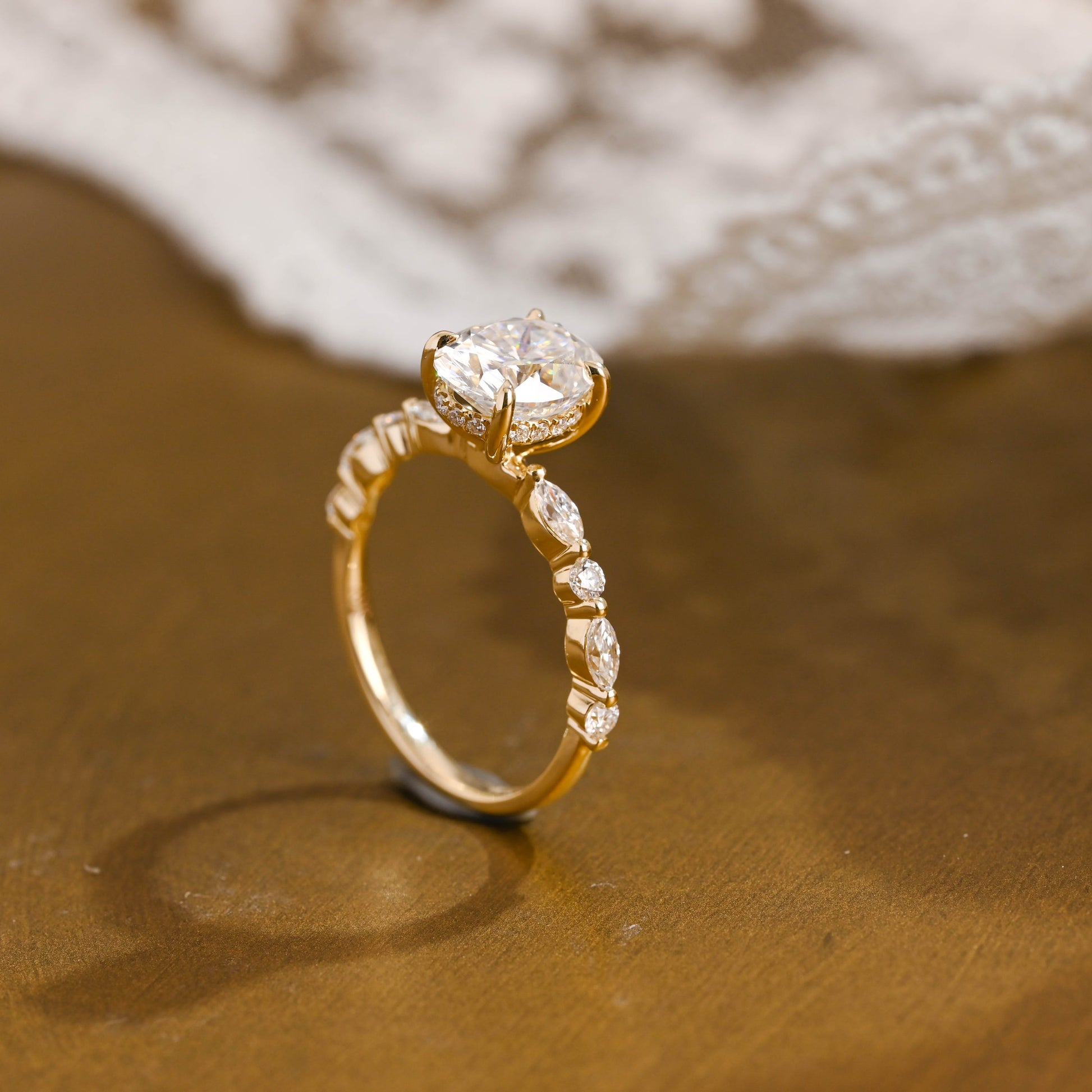 SquareJewelry oval cut moissanite engagement ring Solid Gold Oval Cut Moissanite Engagement Ring