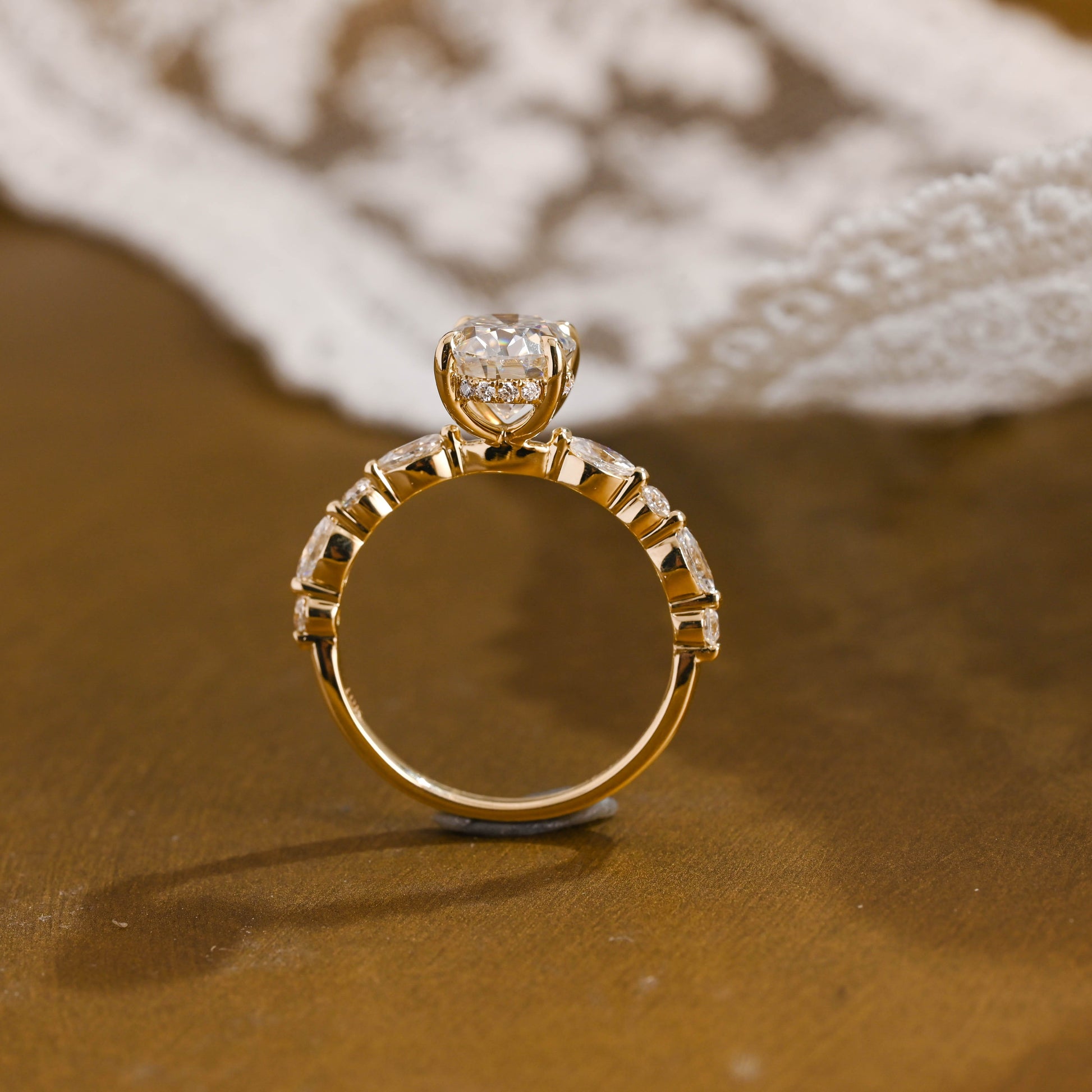SquareJewelry oval cut moissanite engagement ring Solid Gold Oval Cut Moissanite Engagement Ring
